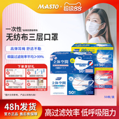 日本Masto一次性三层双鼻条口罩立体透气防护高颜值非独立装 防寒