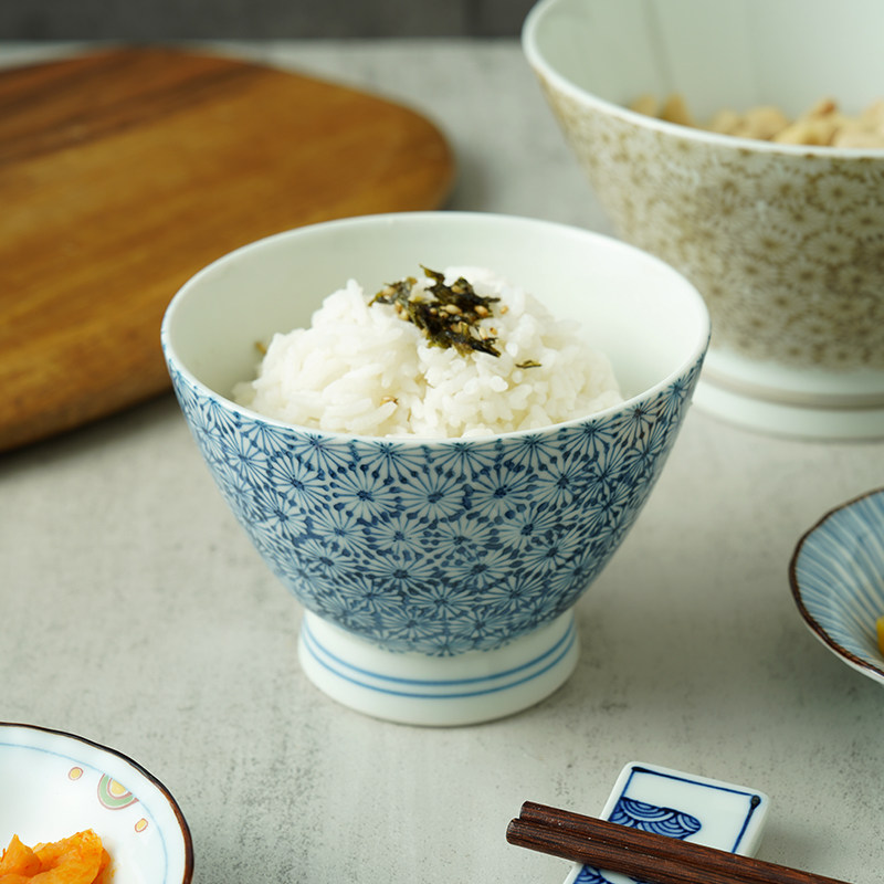 日本波佐见烧一龍陶苑珊瑚石手绘陶瓷花卉瓷碗釉下彩米饭碗汤碗