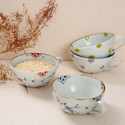日本原装进口德永制陶手工早餐杯家用陶瓷牛奶杯日式釉下彩