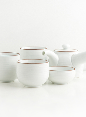 波佐见烧白山陶器HAKUSAN白磁千段手工茶具日本制功夫茶壶品茗杯