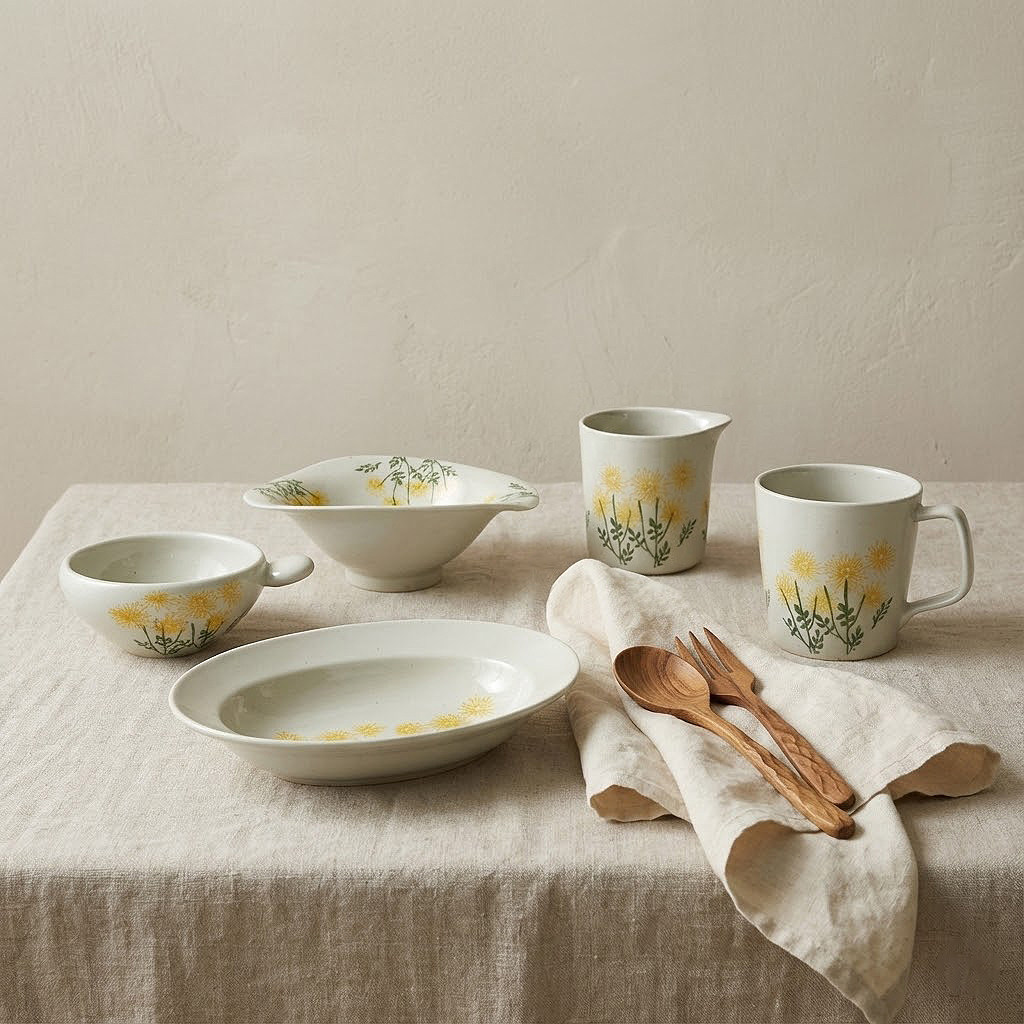 日本波佐见烧雏菊野花系列单耳燕窝碗米饭碗手绘早餐高足花边钵