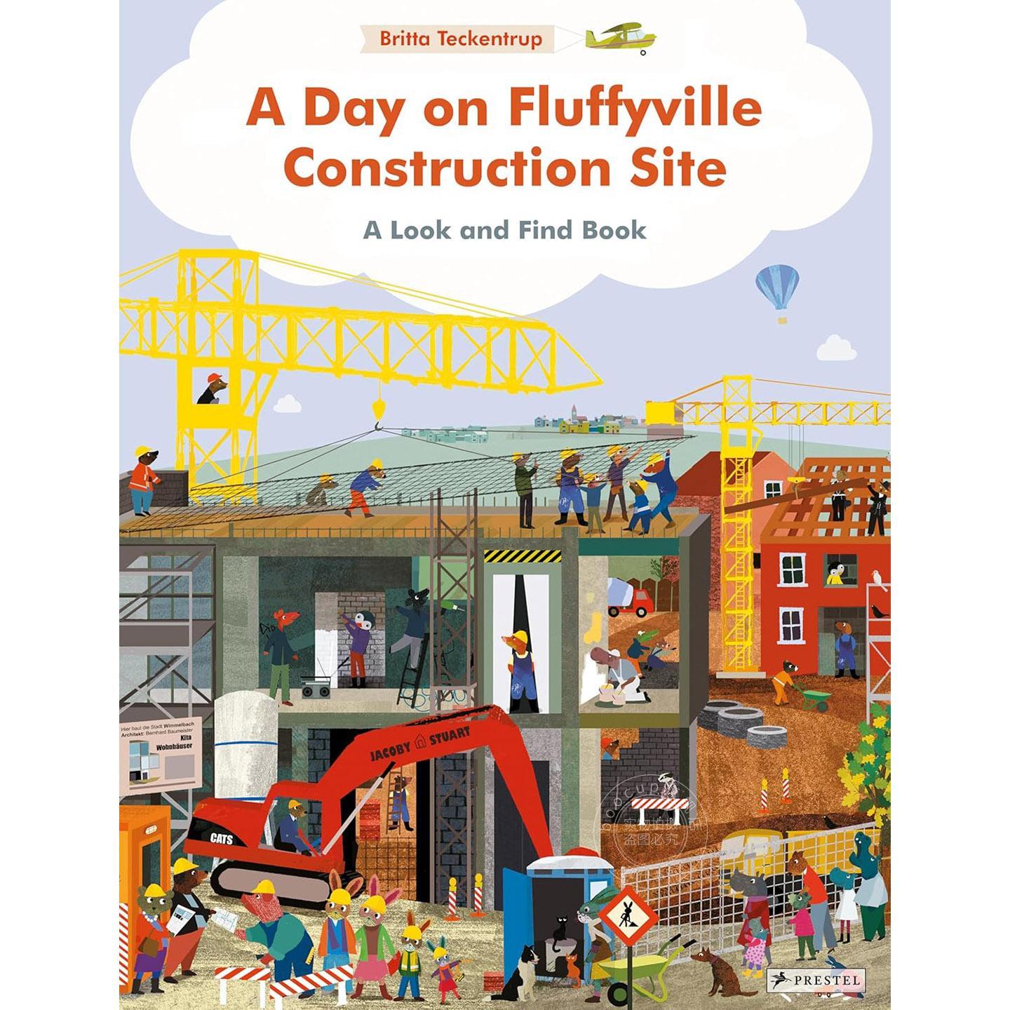 毛绒镇的建筑工地的一天 儿童互动游戏书 英文原版 A Day on Fluffyville Construction Site 2-5岁