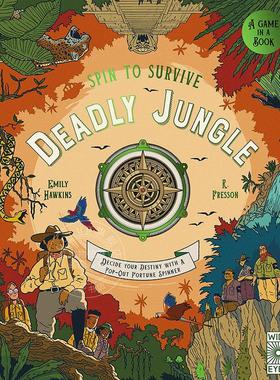 现货 旋转生存 死亡丛林 儿童互动游戏书 英文原版 Spin to Survive: Deadly Jungle: Decide your destiny with a pop-out fortun