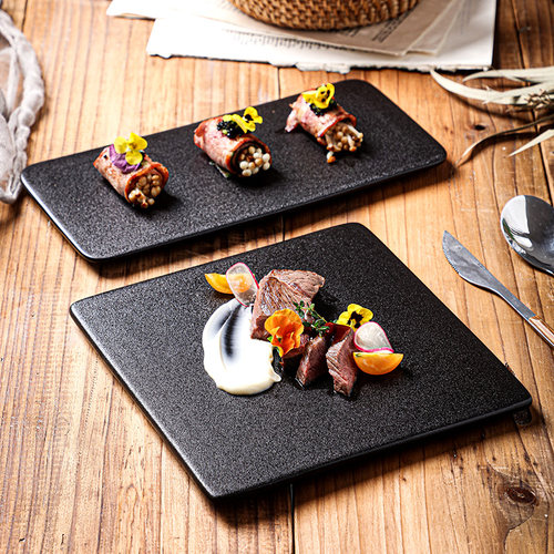 斐雯磨砂黑色西餐平盘长方形餐具