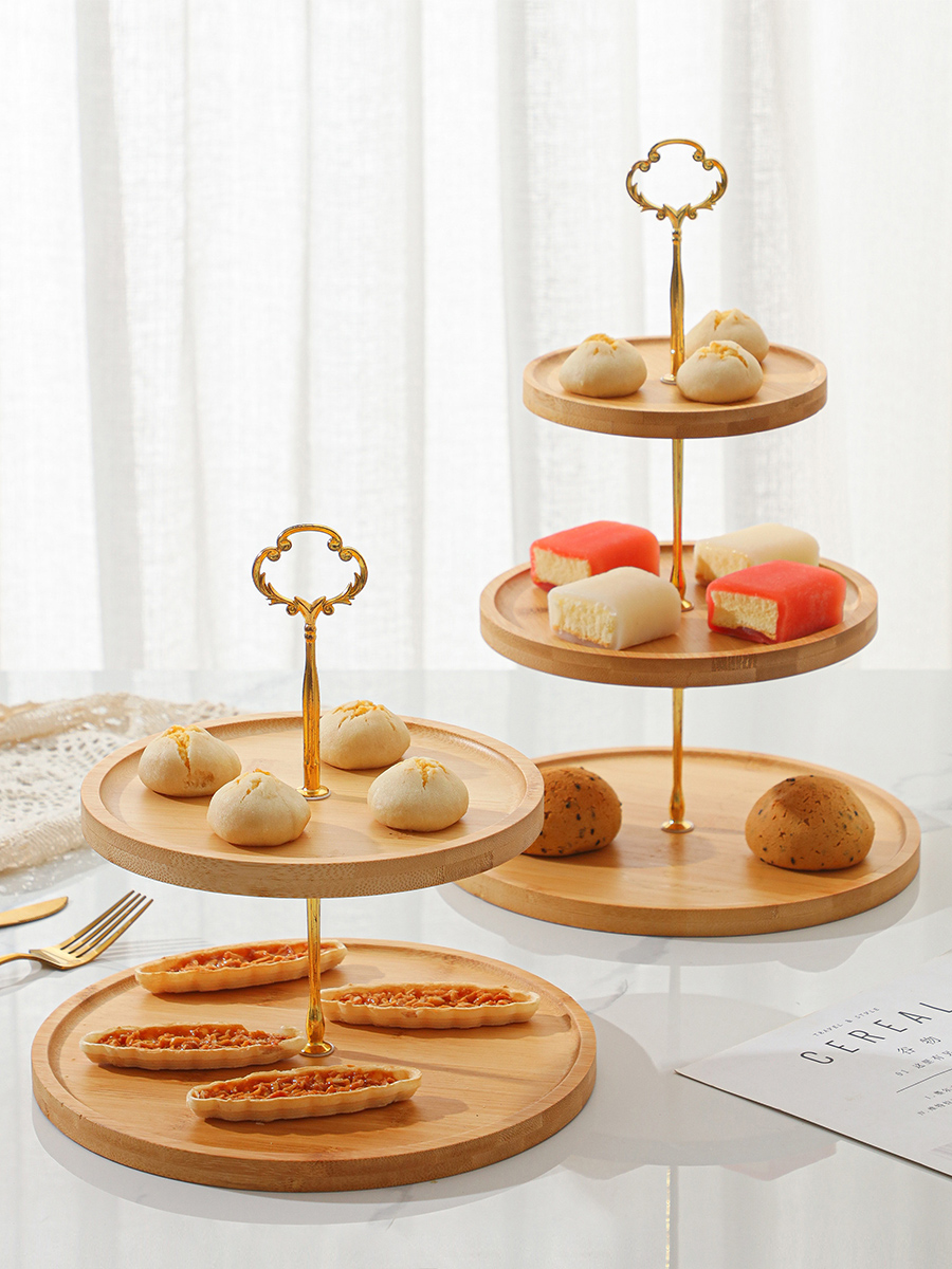 双层果盘木质下午茶餐具点心架糕点摆盘糖果零食茶点盘多层蛋糕架