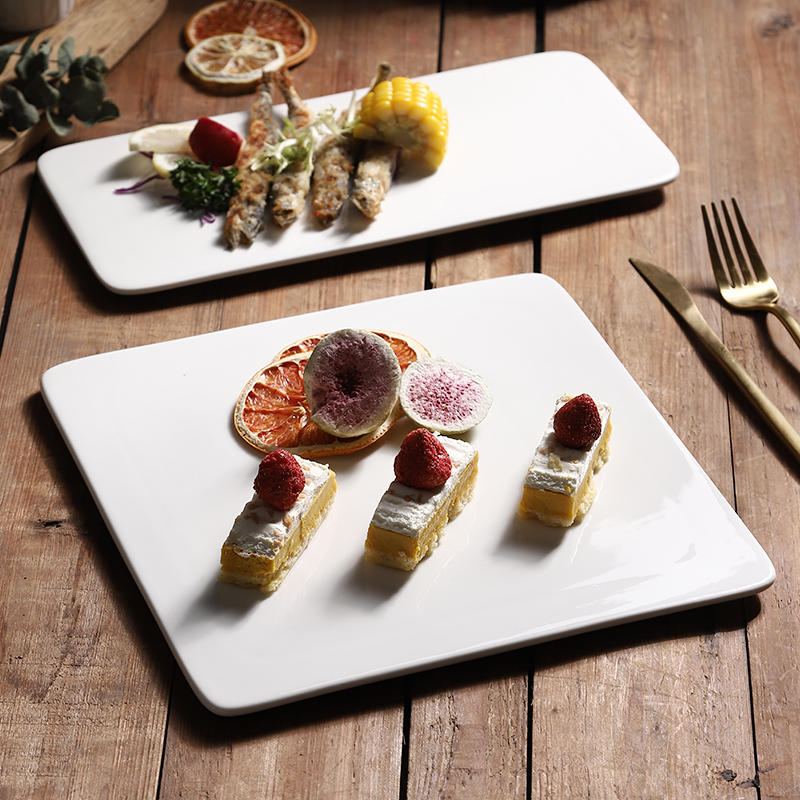 白色甜品盘子陶瓷长方形蛋糕