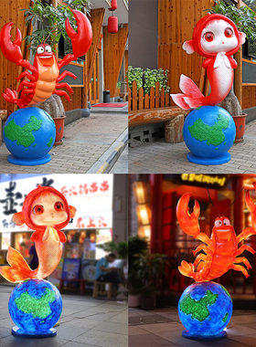 龙虾炒鸡玻璃钢雕塑引流装饰