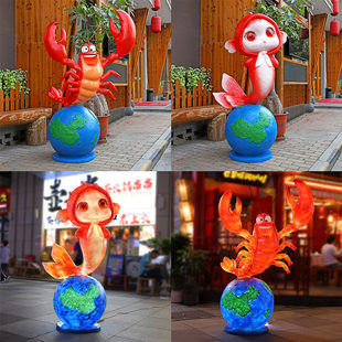 户外龙虾炒鸡店门口网红打卡玻璃钢雕塑商场店铺景区引流装 饰摆件