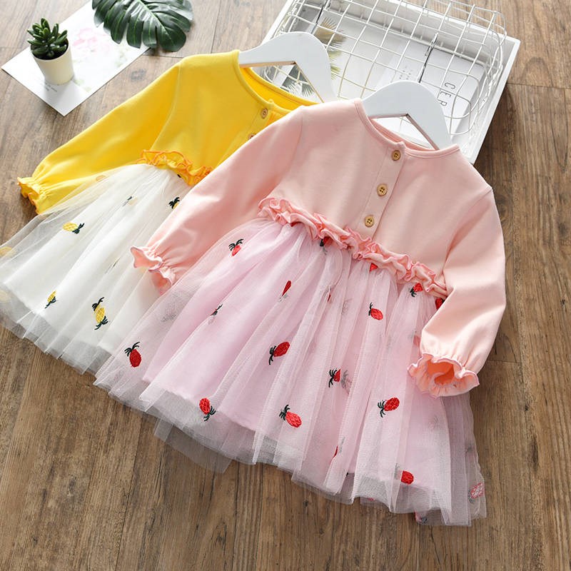 女童春秋半身裙纯棉2020新款中小童女同韩版纱裙网纱水果花蓬蓬裙