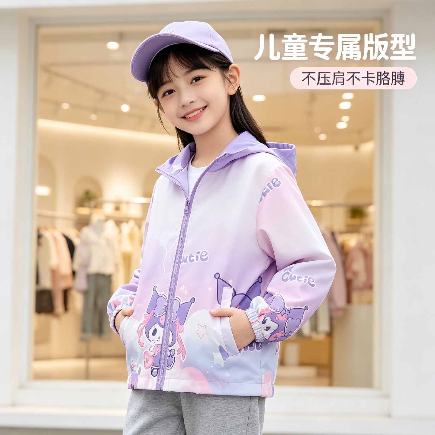 女童新款春秋渐变色库洛米冲锋衣