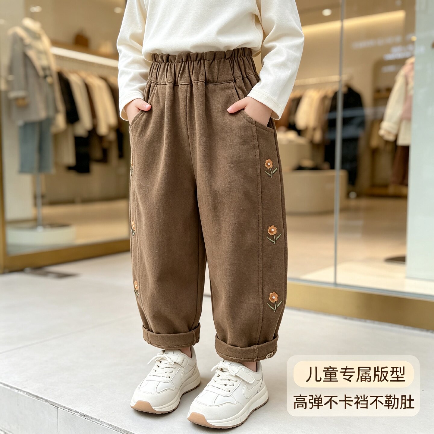 【爆品】纯质棉女童秋秋美日韩洋气可爱风童花朵刺绣花苞哈伦裤