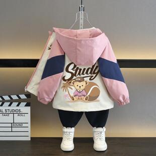 儿童洋气春季女童外套春秋2026新款时髦连帽女宝宝春装可爱夹克衫