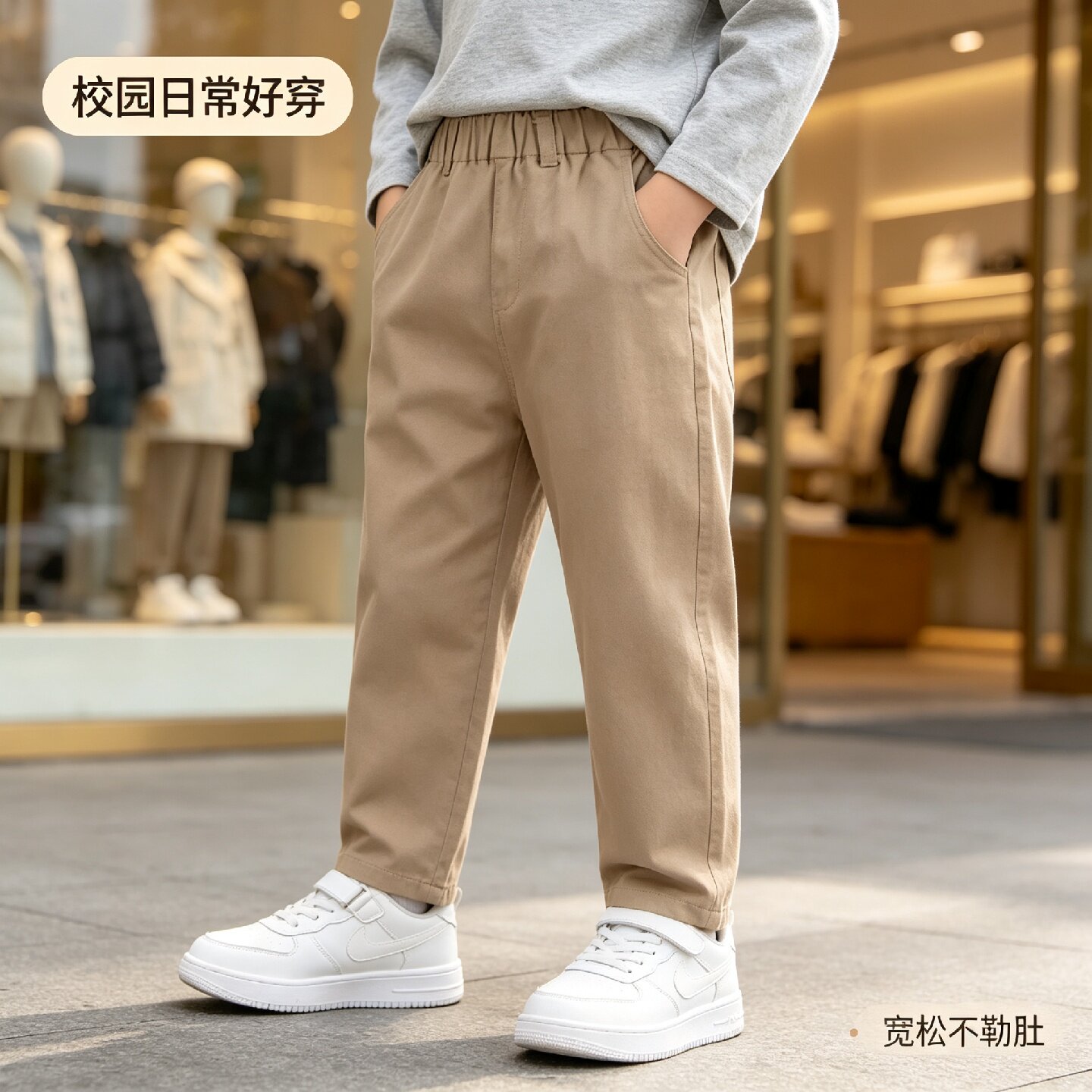2025春秋童裤男童女童卡其色
