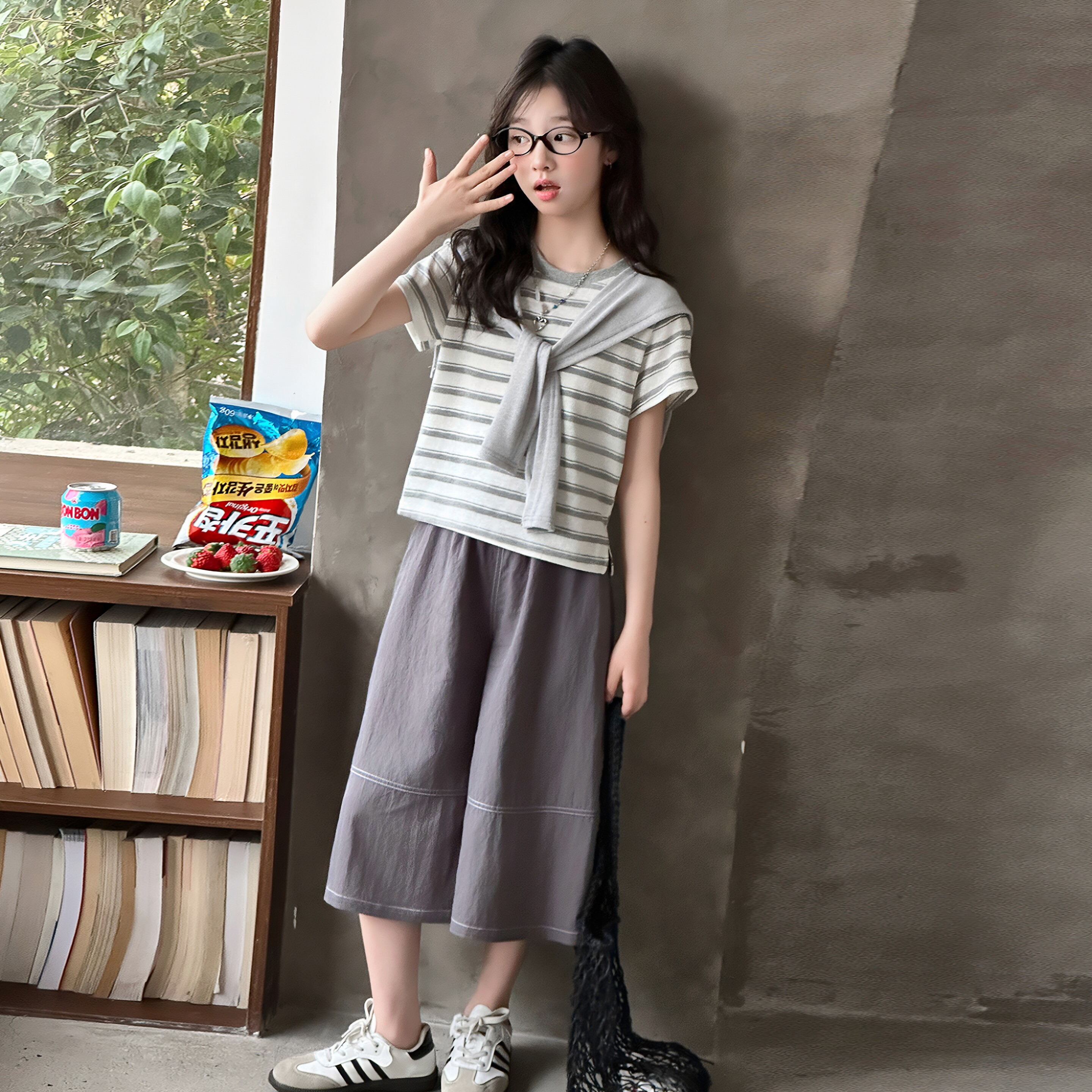 女童夏季韩系休闲薄款披肩短袖