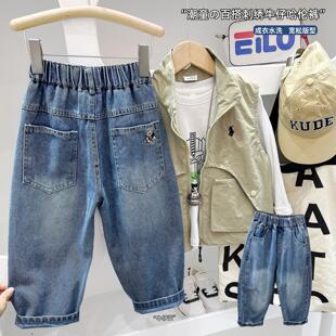 儿童春季牛仔裤2026男童春秋新款中大童直筒长裤宝宝纯色休闲潮裤