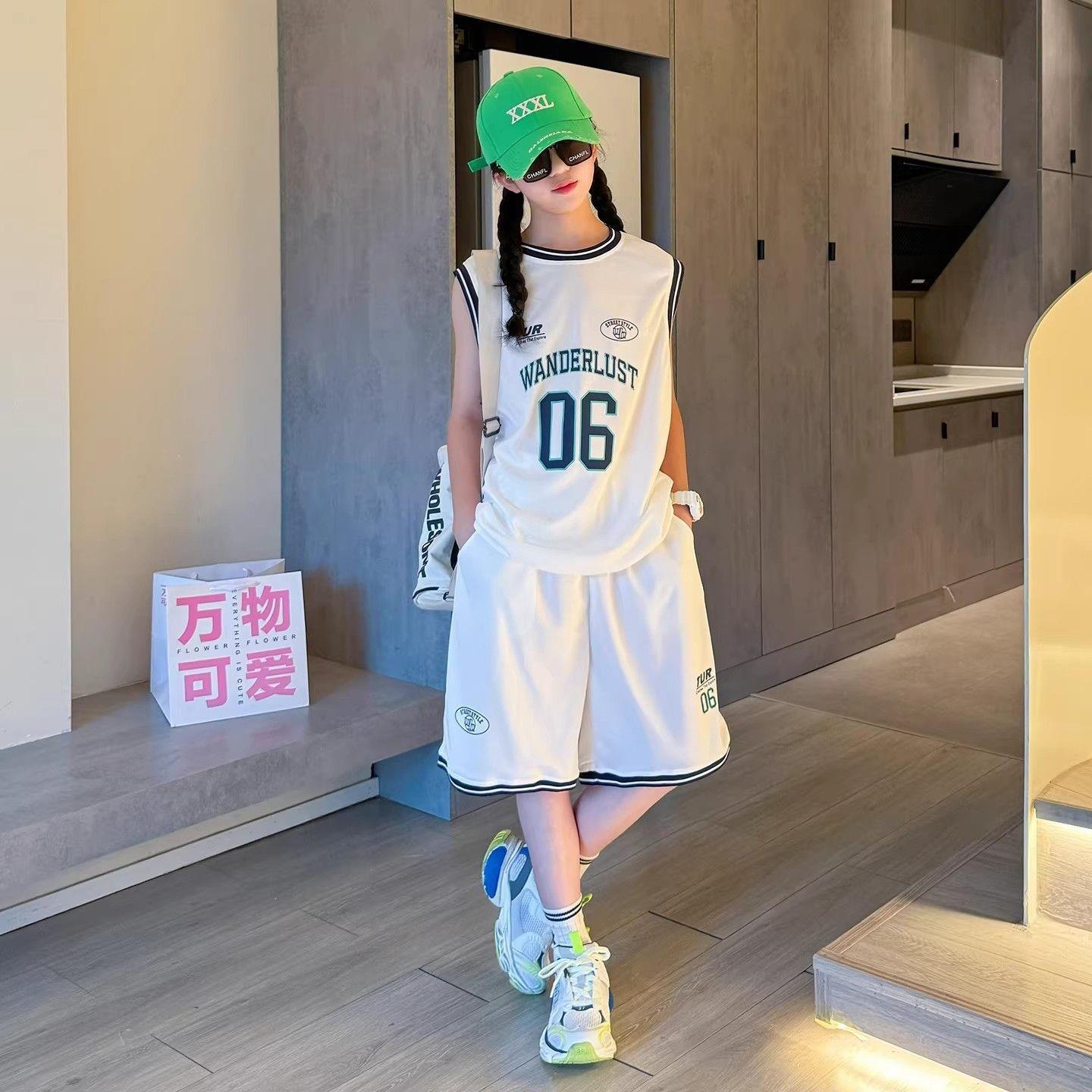 外贸夏季女童篮球运动套装|背心