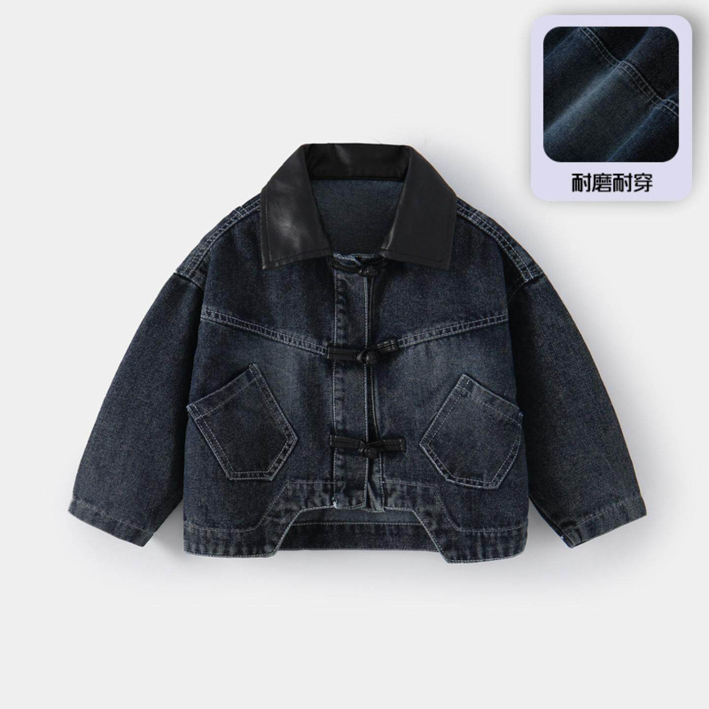 中小童春秋季新款牛仔夹克男童国风盘扣上衣宝宝洋气新中式外套潮