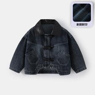 中小童春秋季新款牛仔夹克男童国风盘扣上衣宝宝洋气新中式外套潮