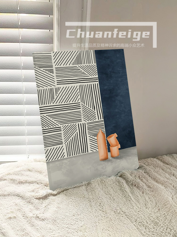 蓝色抽象立体感挂画小众艺术高级感装饰画现代客厅玄关卧室组合画图片