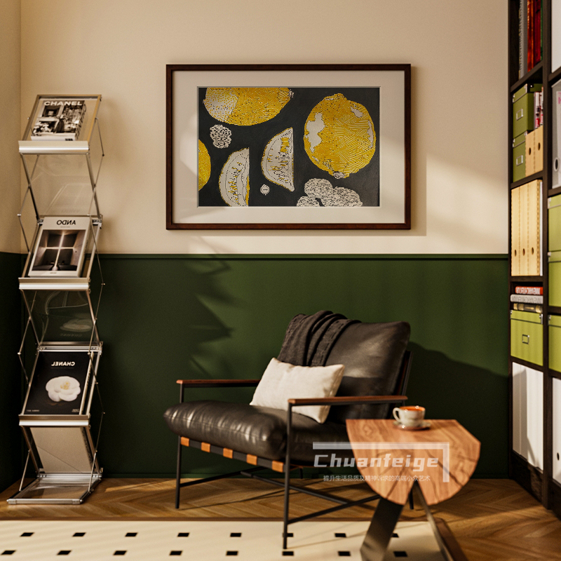 《柠檬》法式复古客厅玄关墙面挂画高级感日式原木风主卧床头壁画