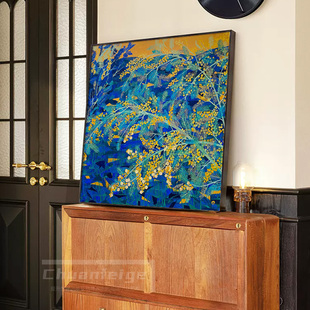 《池边的萤火虫》蓝色现代高级感装饰画客厅艺术墙面壁画走廊挂画