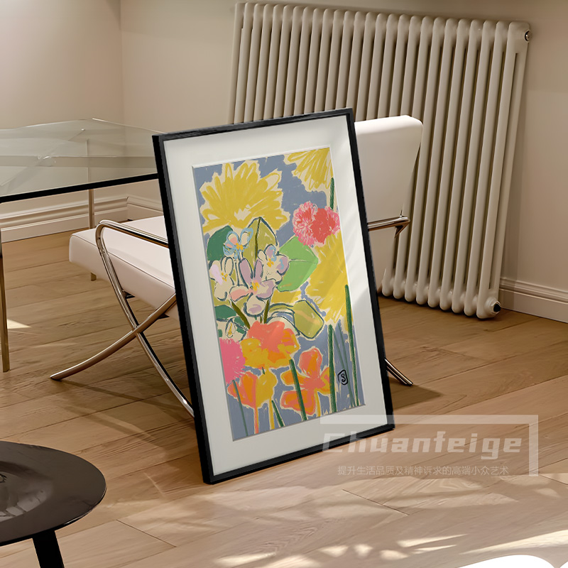彩色水彩花卉餐桌摆画客厅抽象艺术装饰壁画玄关小众挂画手绘油画图片