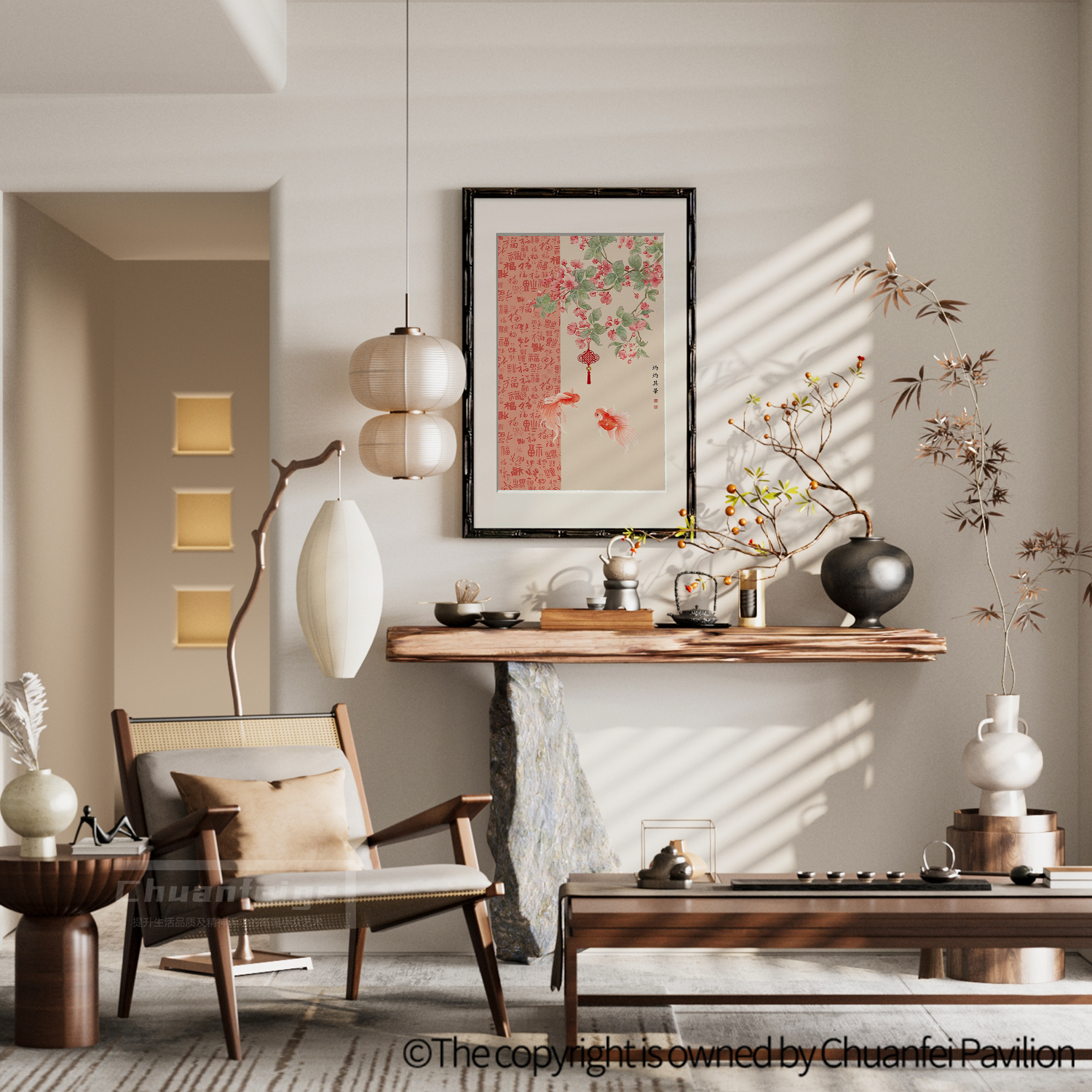 《灼灼其华》新年百福桃花寓意好的挂画年年有余装饰画送乔迁礼物