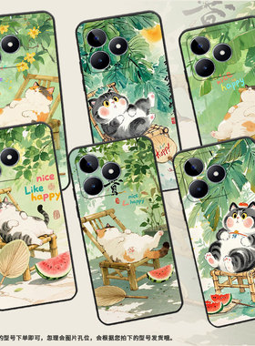 适用RealmeC11手机壳C12超薄RMX2180纯黑色C17防摔可爱的大肥猫真我C33软壳RMX3261保护套C15高级硅胶男女款