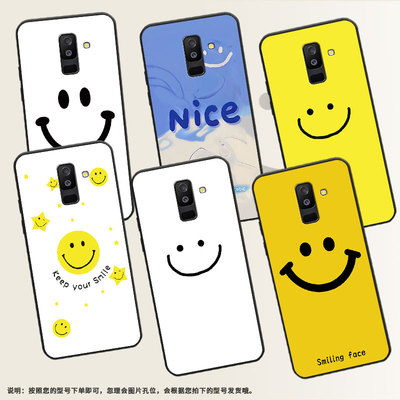 适用三星A6Plus手机壳2018款SM-A605FN保护套SamsungGalaxyA6Plus全包边A9starLite黄底笑脸简约文字挂绳新款