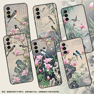 适用三星M02手机壳M14两只雀鸟SM M145F黑色M20硅胶M21s保护套 M105F全包边samsungM12磨砂壳M10防摔爆SM