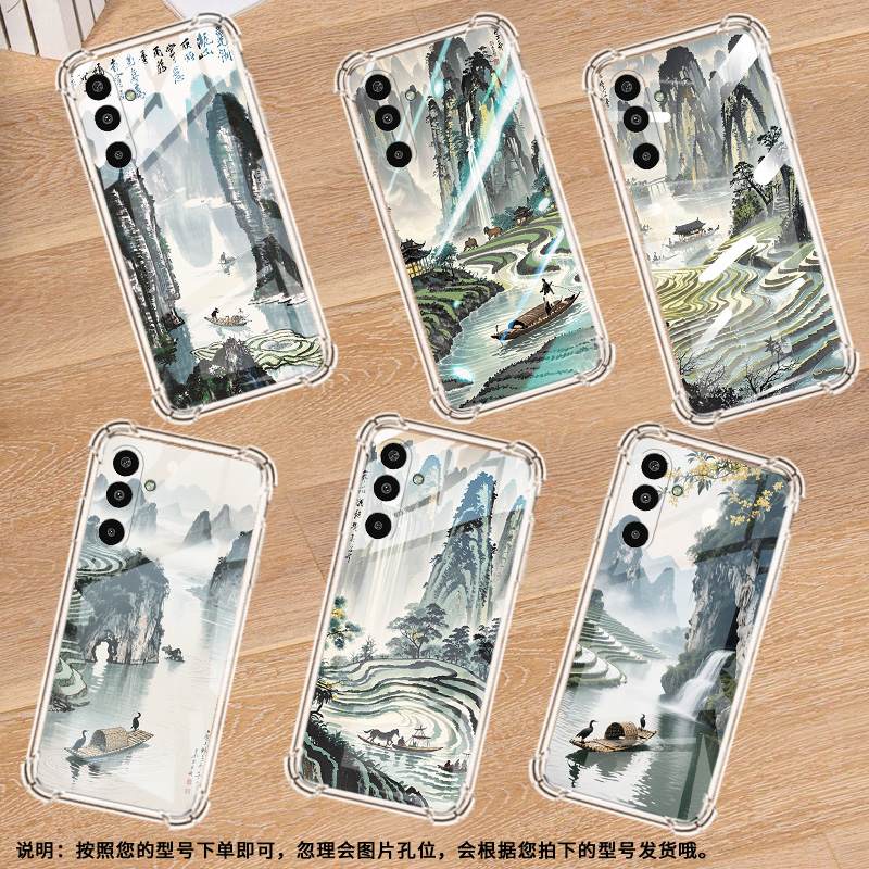 适用三星GalaxyS25Edge手机壳M16气囊壳水墨桂林三星XCover5防摔A3Core时尚三星XCover7中国风潮流保护套