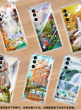 适用三星GalaxyM16手机壳XCover5气囊壳山水画三星A3Core防摔S25Edge时尚三星M01Core中国风潮流保护套