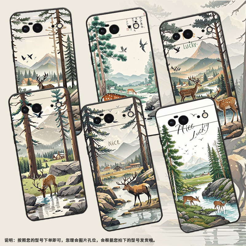 适用谷歌PixeL6手机壳Google6A时尚GWKK3全包边谷歌Pixel9Pro保护套梅花鹿喝水G8HHN硅胶Pixel9A谷歌9软壳