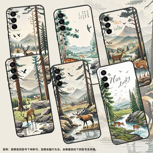 适用三星M02手机壳M14森林景观SM M145F黑色M20硅胶M21s保护套 M105F全包边samsungM12磨砂壳M10防摔爆SM