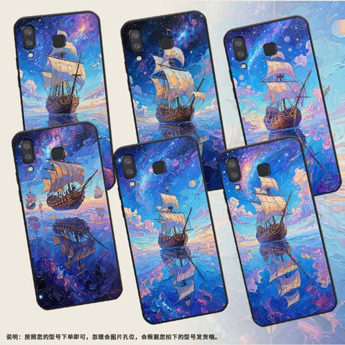 适用三星M01Core手机壳A8+防摔SamsungJ4Plus油画帆船SM-J610F三星A6s高级SM-G8870耐磨GalaxyA21s保护套