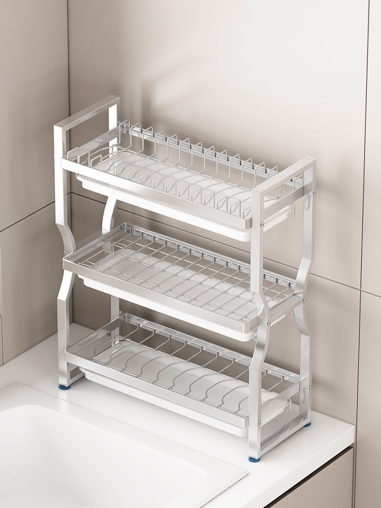 304不锈钢碗碟收纳架厨房置物架台面碗架沥水架三层窄款碗盘架子