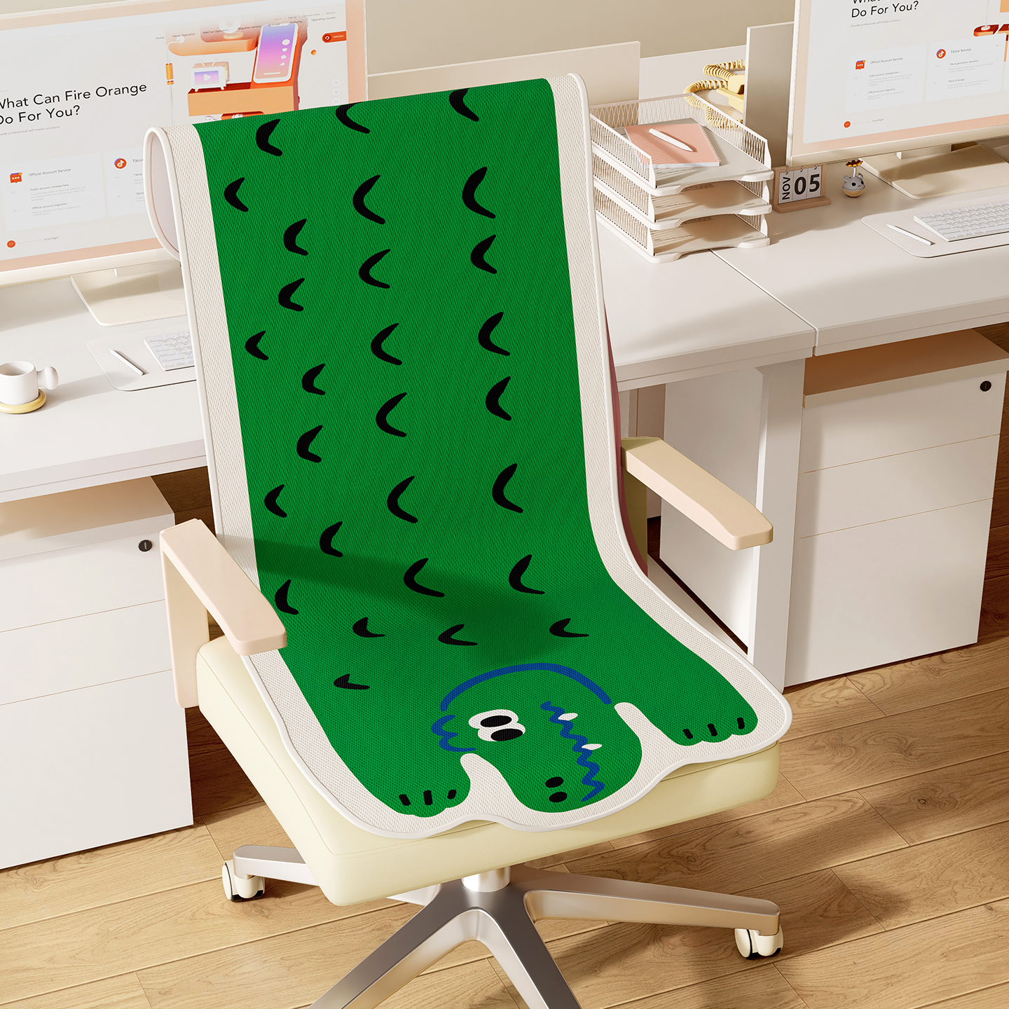 夏季卡通冰丝坐垫椅子垫靠背一体办公室久坐屁股垫凉感座垫椅子垫