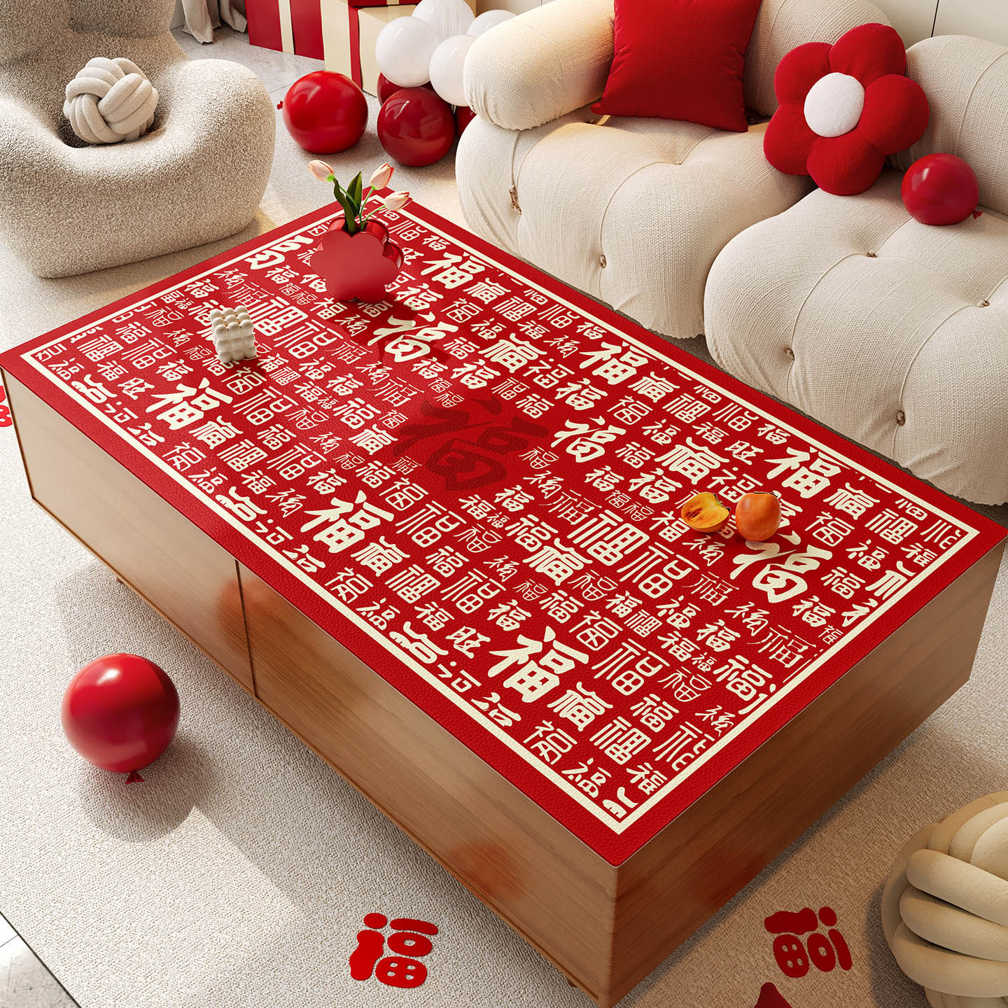 马年福字茶几桌垫红色喜庆氛围感桌布防水防油免洗桌垫台面保护垫,居家布艺,桌布,淘宝优惠券,粉丝福利购,淘宝优惠卷