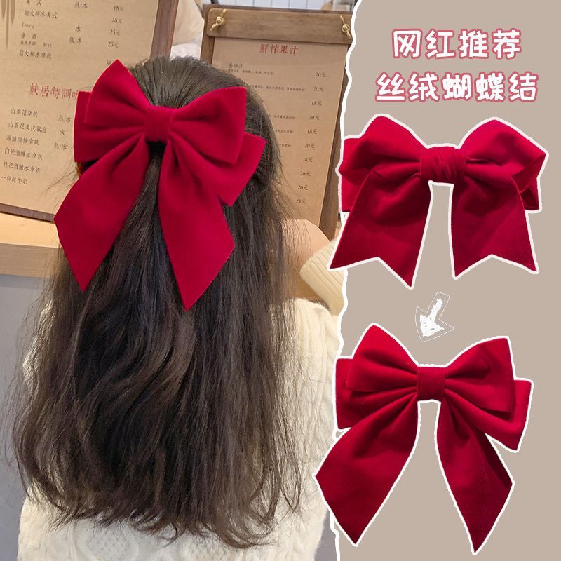 红色蝴蝶结头饰儿童发夹女童发卡网红新款大号后脑勺夹子女孩发饰