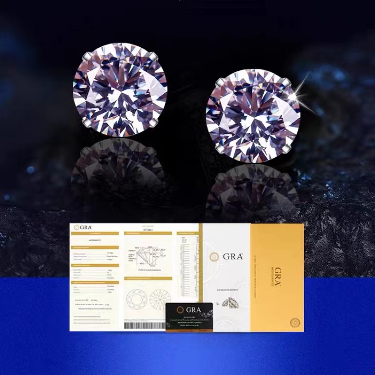 进口莫桑石四爪低托耳钉