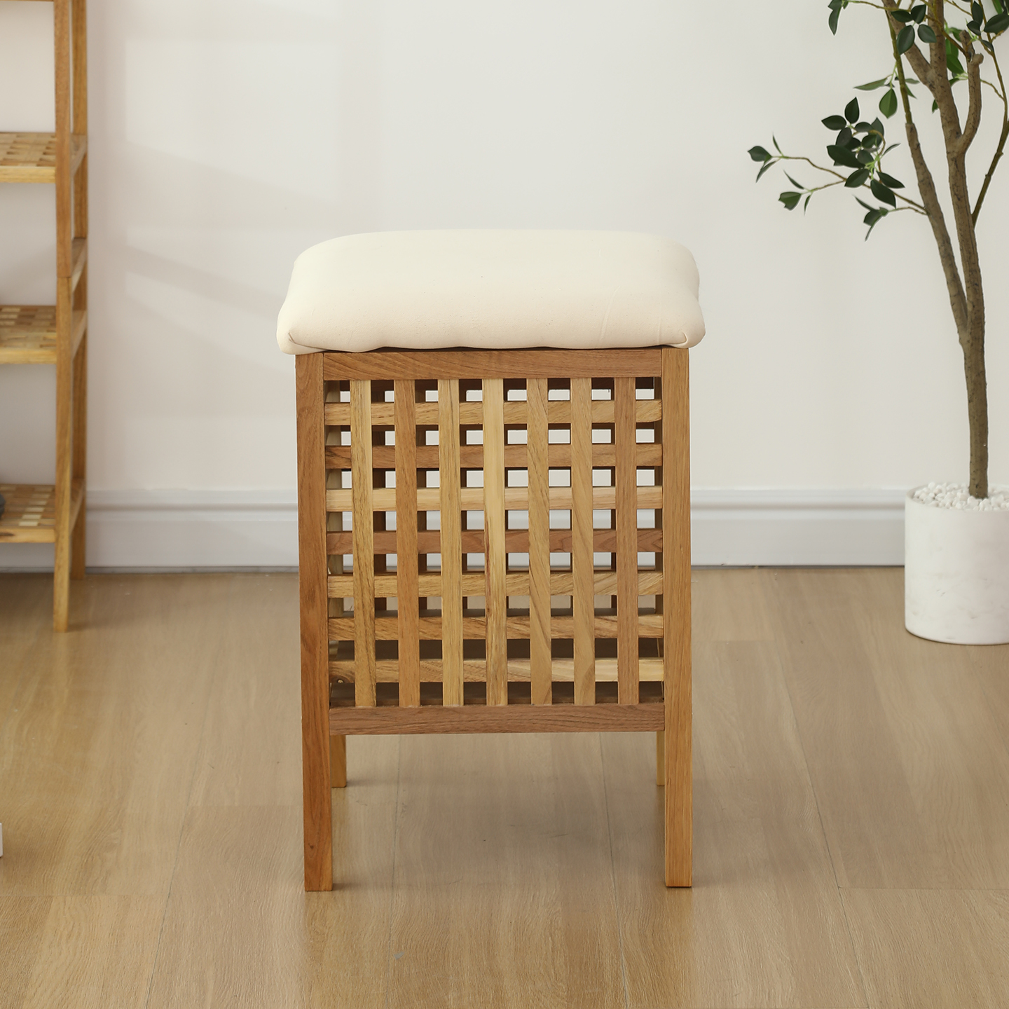 實木網格換鞋凳收納坐凳