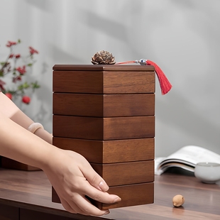 木质果盘日式创意分格带盖多层客厅家用干果盘过年糖果盒坚果盘