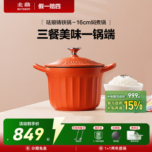 北鼎迷你珐琅锅一人食铸铁炖锅迷你炖盅辅食煲仔饭小煮锅砂锅16cm