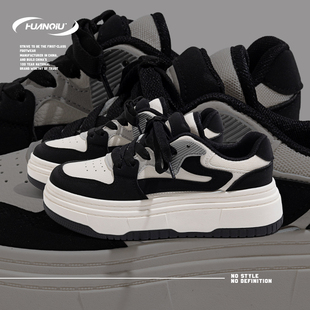 环球黑白熊猫女鞋2025新款爆款秋季chic百搭鞋子厚底增高运动板鞋