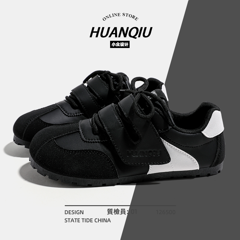 环球魔术贴德训鞋女款2025新款春秋小众女鞋平底休闲百搭黑色鞋子