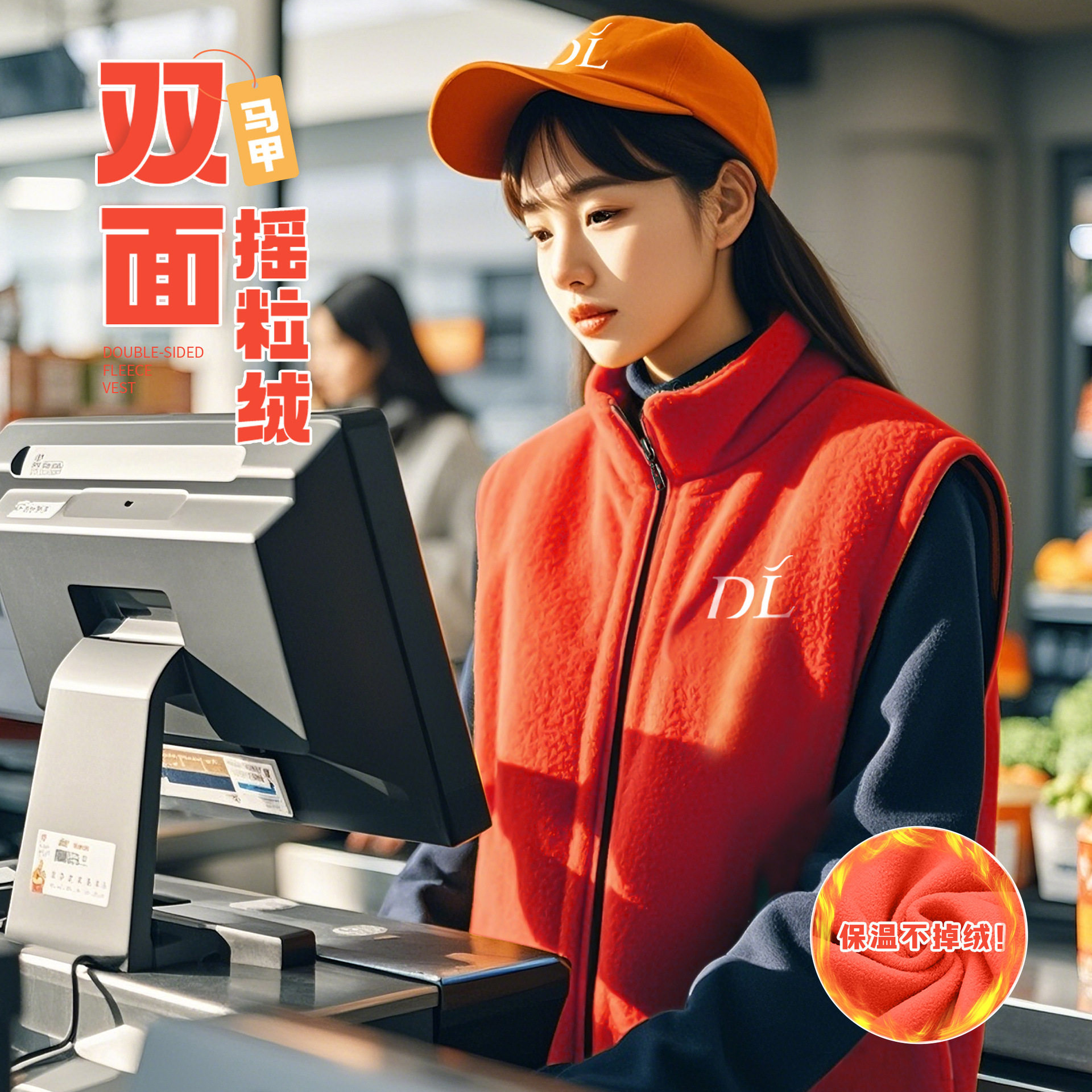 双面摇粒绒马甲工作服印logo秋冬超市收银导购员工工装背心女
