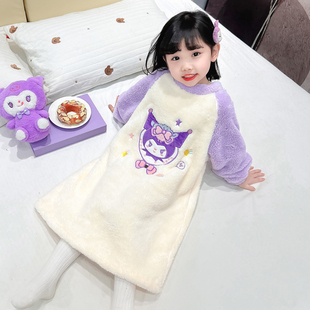 2024新款儿童法兰绒睡袋女童冬季加厚睡衣珊瑚绒睡裙中小童防踢被