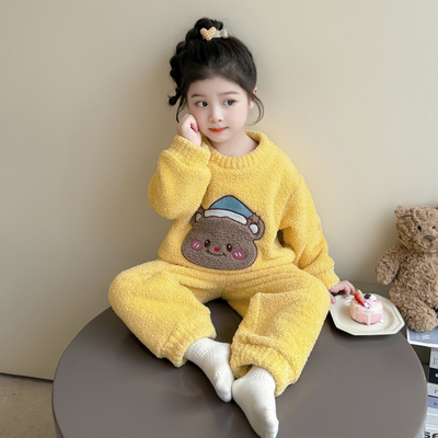 女童睡衣秋冬季珊瑚绒家居服套装