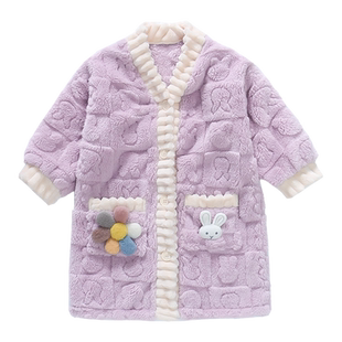 儿童睡衣法兰绒女童睡衣秋冬款长款睡袍珊瑚绒加厚保暖浴袍居家服