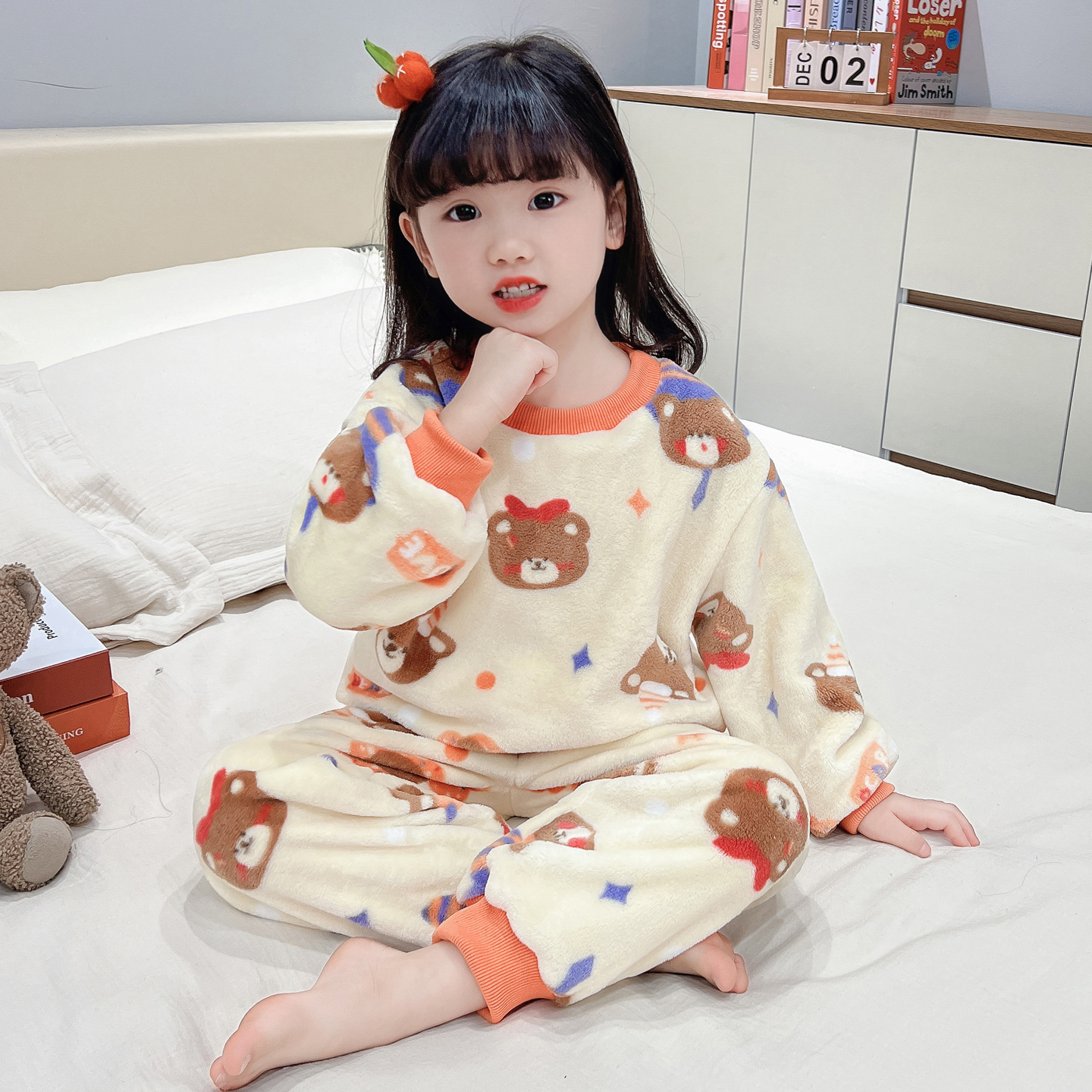 女童法兰绒睡衣秋冬加厚家居服